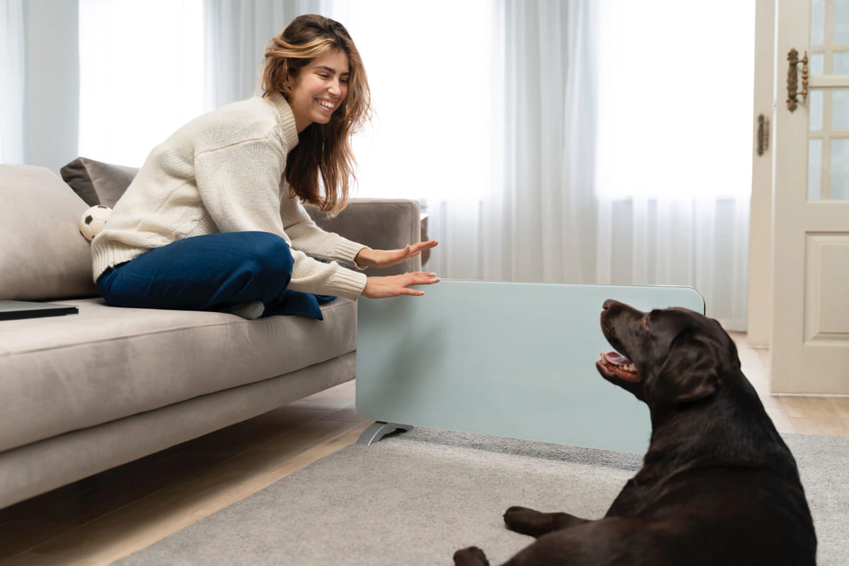 sahibinin yanında yatan siyah tüylü büyük köpek