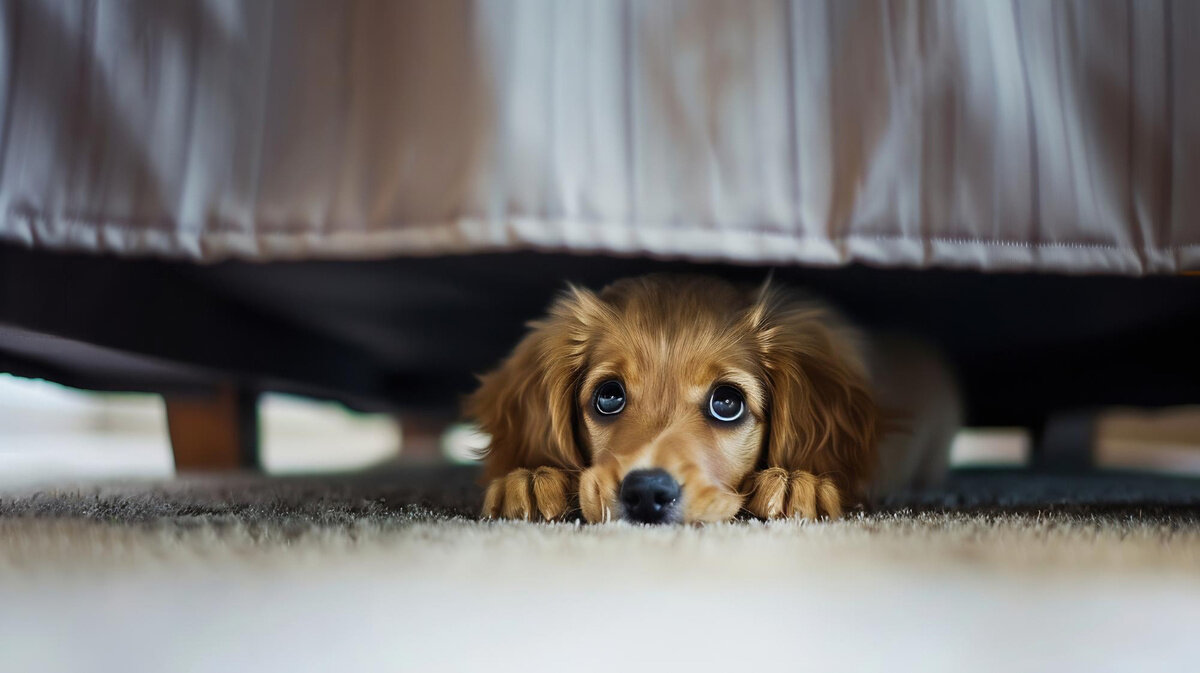 koltuk altına saklanmış yavru köpek