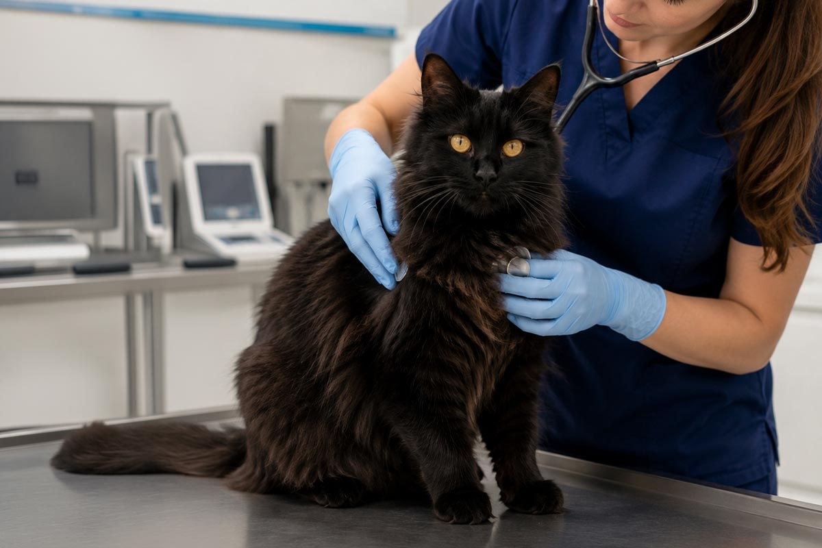 veteriner hekim kontrolünde çikolata renkli kedi