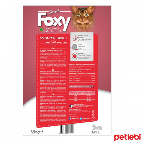Foxy Gourmet&amp;Hairball Tüy Yumağı Önleyici Kuzu Etli Yetişkin Kedi