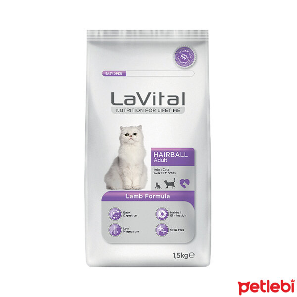 LaVital Hairball Tüy Yumağı Önleyici Kuzulu Yetişkin Kedi Maması 1,5kg