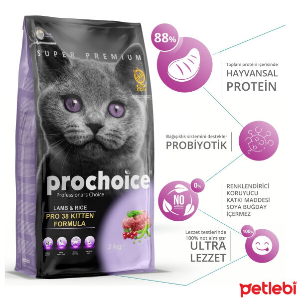 ProChoice 38 Kuzulu ve Pirinçli Düşük Tahıllı Yavru Kedi Maması 2kg